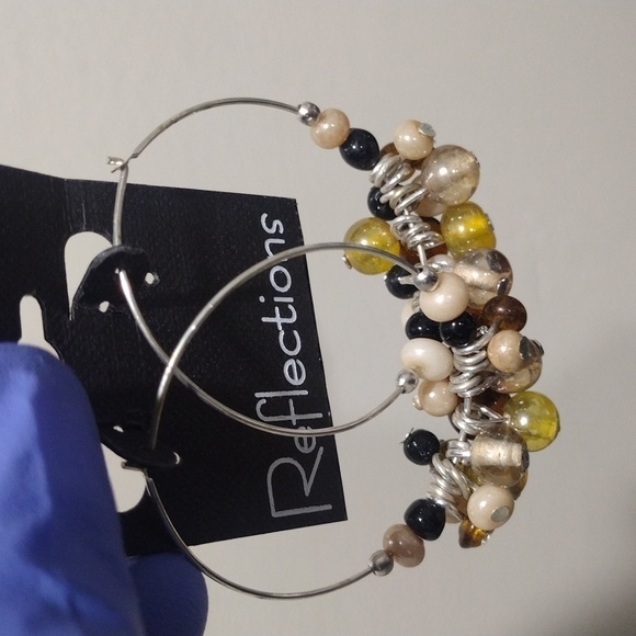 Women's Stunning Silver-Tone Hoop Colorful Cluster Beads Design Drop Earrings 2" - Picture 5 of 6